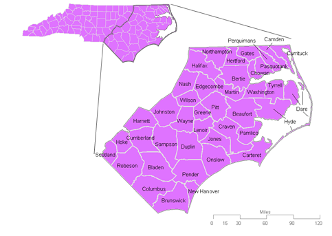 East NC map