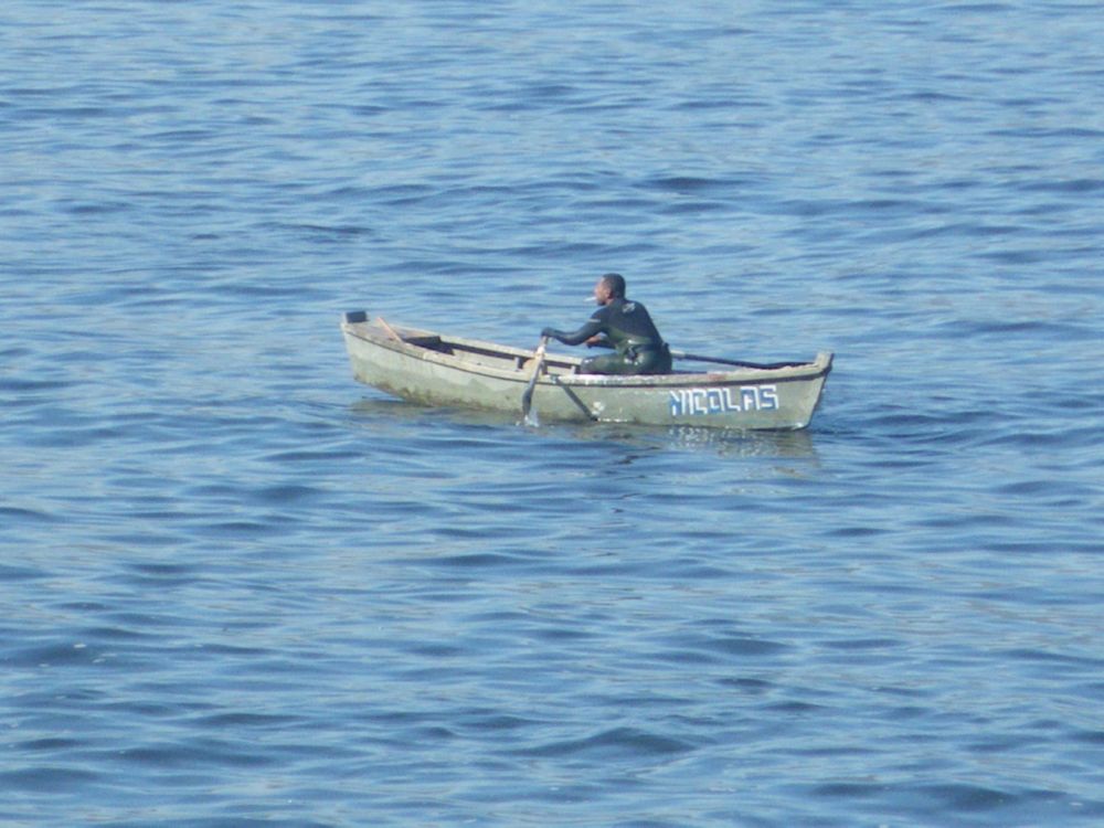 Rowing to shore.