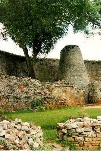 Inside Great Zimbabwe's Great Enclosure
Viewing the Cone Tower,  John Hobgood, 1997